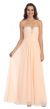 Strapless Beaded & Pleated Long Formal Bridesmaid Dress in Peach